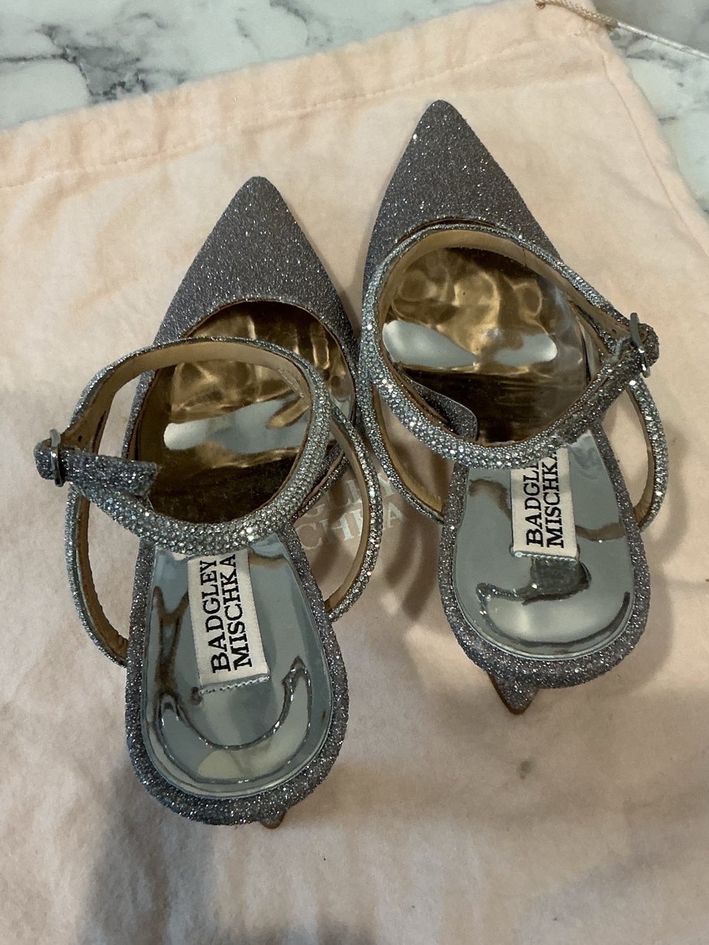 Badgley Mischka Kamilah Silver Glitter Pointed Toe Shoes